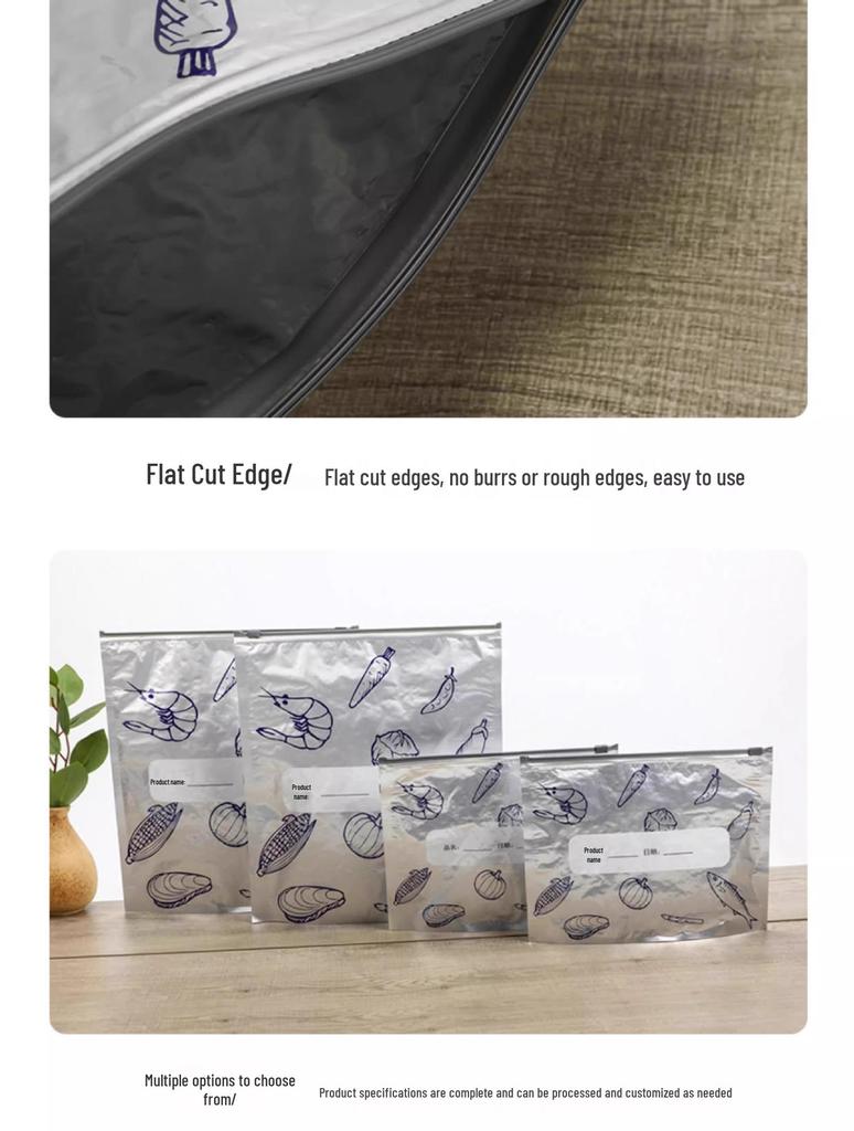Sachet de conservation alimentaire à fermeture éclair en feuille d'aluminium pour réfrigérateur et congélateur