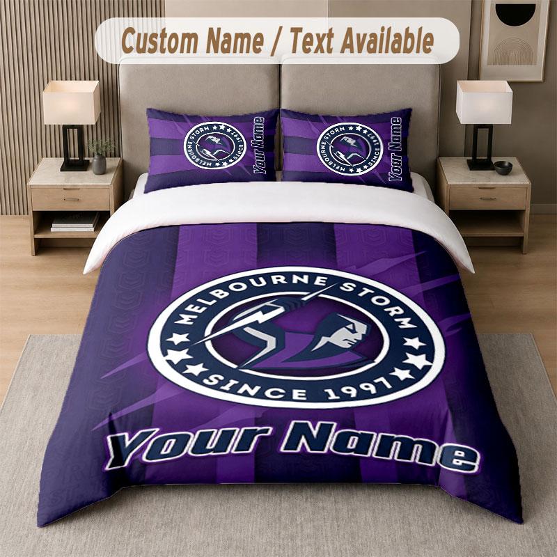 Custom Bedding Set Melbourne Storm Pattern, Print Name Text 1 Duvet Cover Plus 2 Pillowcases Home Textile