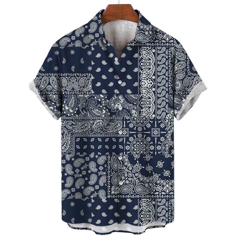 

Гавайская рубашка с ретро-принтом 3D-тотема, летний повседневный топ, уличный стиль с короткими рукавами, свободная рубашка с воротником оверсайз 4XL