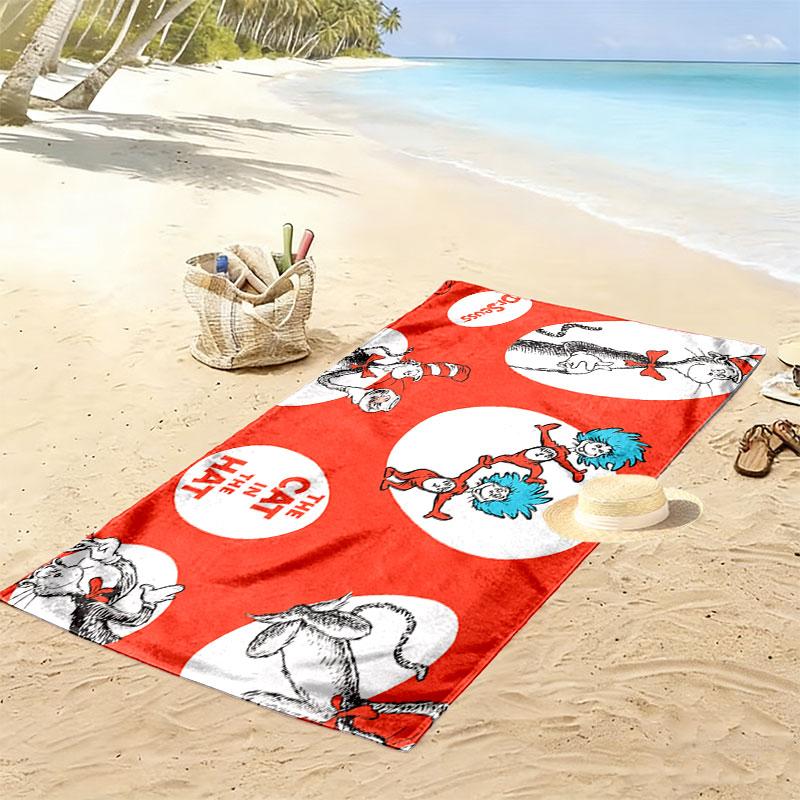 The Cat in the Hat Print Beach Towel, Large Soft Quick Dry Towel for Beach Camping Swimming