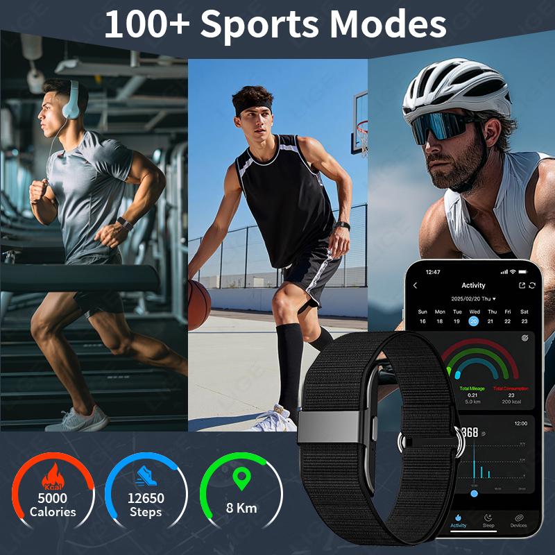 Sports Fitness Smart Bracelet Men Message Alert HRV Blood Oxygen Health Monitor IP68 Waterproof No Screen Smartwatch