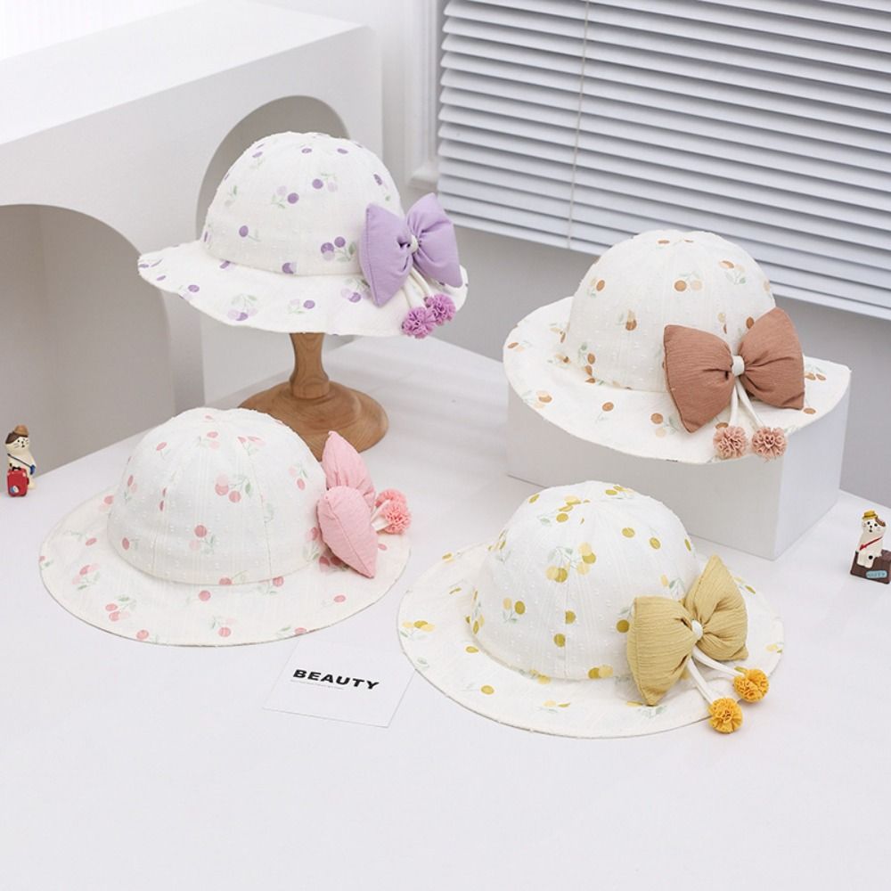 Kawaii Baby Fishermen Hat Bowknot Kids Bucket Hat Sunscreen Children Sun Hat  Apparel Accessories