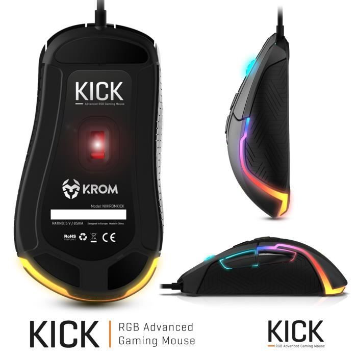 Souris Optique Gamer - Krom - Kick - Rétroéclairage RVB - Capteur PixArt - 12 000 DPI