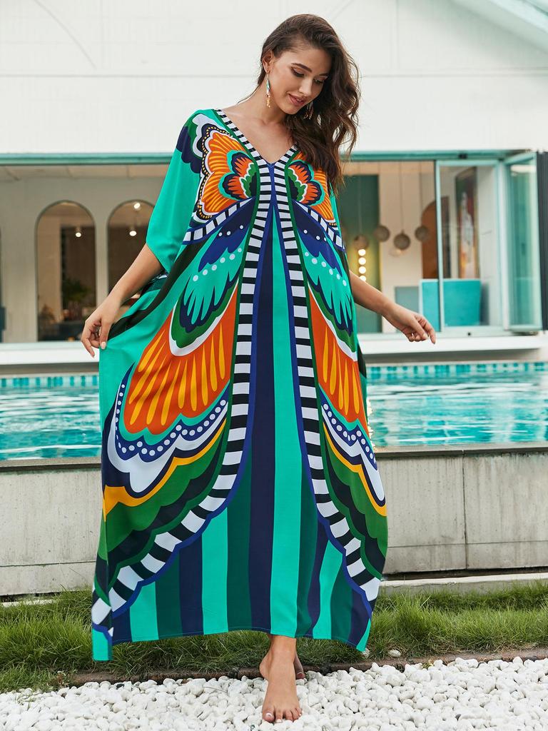 European-American Cotton Tie-Dye Beach Dress: Loose Robe & Bikini Cover-Up