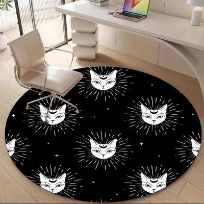 1pc Cat Moon Office Round Area Rug, Under Office Chairs Bedroom Living Room Home Decor, Room Deco
