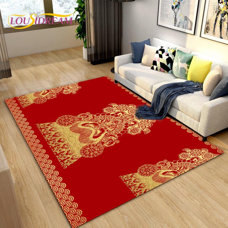 3D Classical Chinese Style Area Rug Large,Carpet Rug for Living Bedroom Sofa Doormat Decoration,Children Play Non-slip Floor Mat