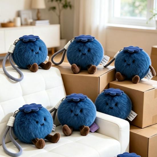 Portachiavi Ciondolo Peluche Cartone Animato Mirtillo con Cordino Zaini Forma Portachiavi Decorativo Borse Auto Portafogli Ciondolo