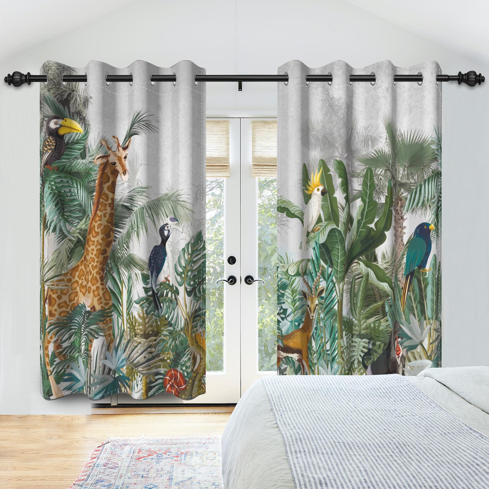 

2 шт. Теплоизоляционные шторы с лесными животными, Джунгли, Деревья, Растения, Дикая природа, Птица, Медведь, Лиса, Олень, Гостиная, Спальня, Светонепроницаемые шторы 53x115cm 2pcs