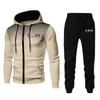 Herren Einfarbige Fleece Kapuzen Trainingsanzug Set Langarm Reißverschluss Oberteil Hose Sport Freizeit Outfit