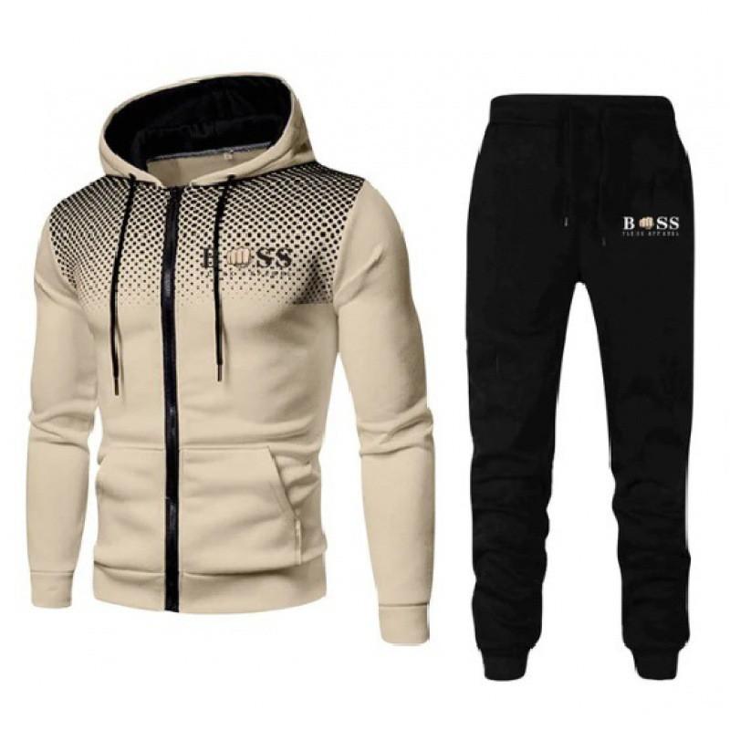 Herren Einfarbige Fleece Kapuzen Trainingsanzug Set Langarm Reißverschluss Oberteil Hose Sport Freizeit Outfit