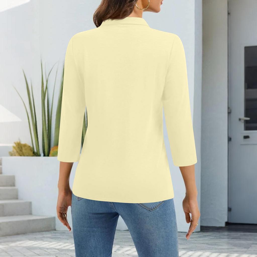 Damen Mode Lässig Revers Kurz 3/4 Ärmel Farbe Hemd Damen Oberteile