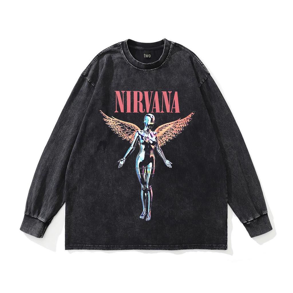 TKPA American Retro Nirvana Band Vintage Washed Short Sleeve T-shirt for Men