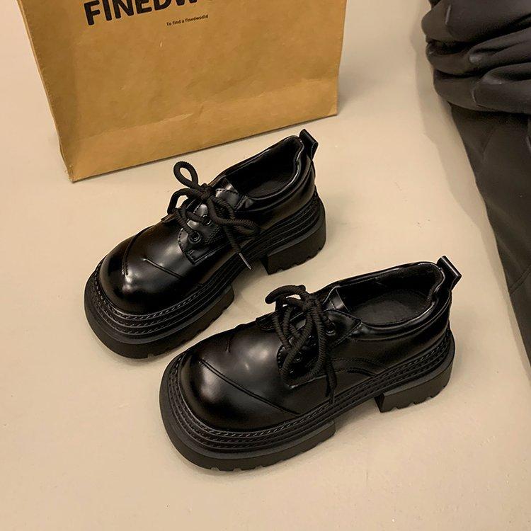 Thick-soled Heightening Muffin Big Head Small Leather Shoes Women's Spring New Niche Fashion Shoes Women