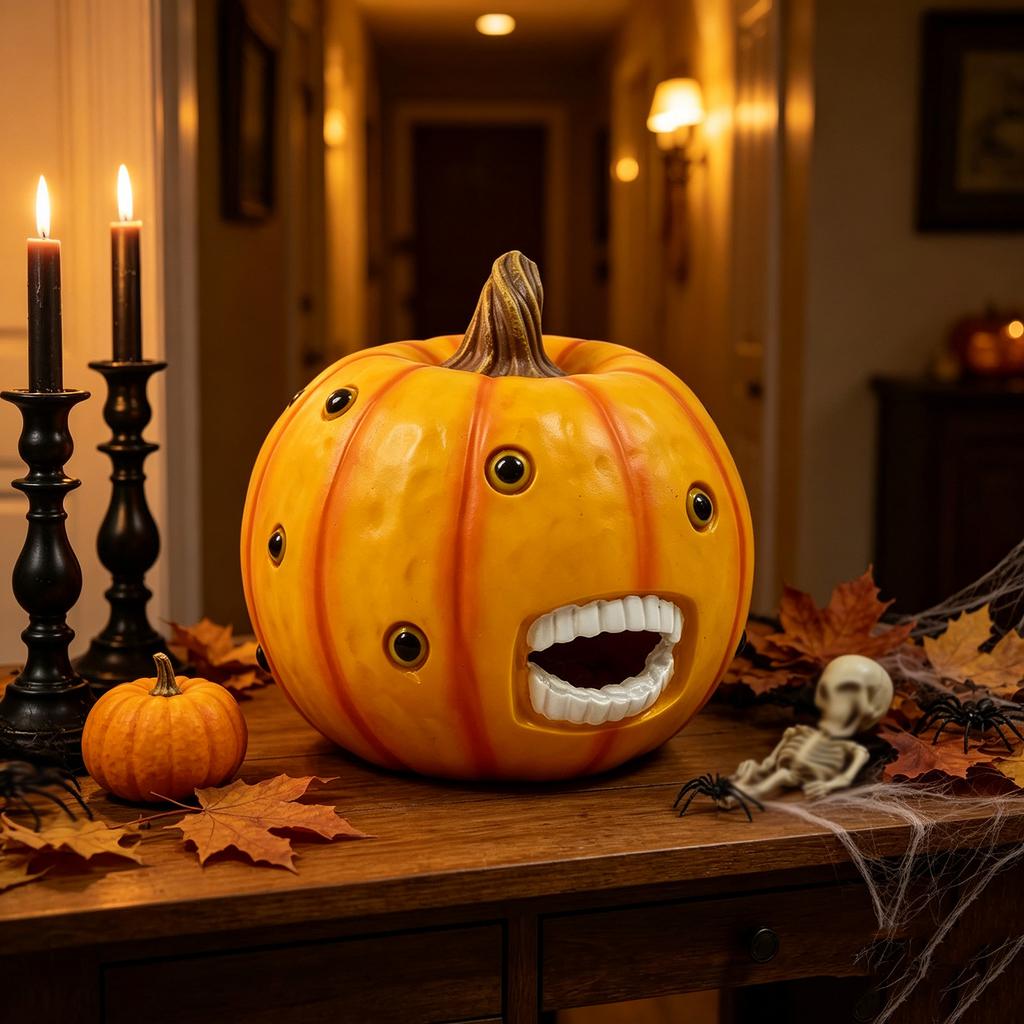 Orange Resin Halloween Pumpkin Decoration Scary Decor for Home Party