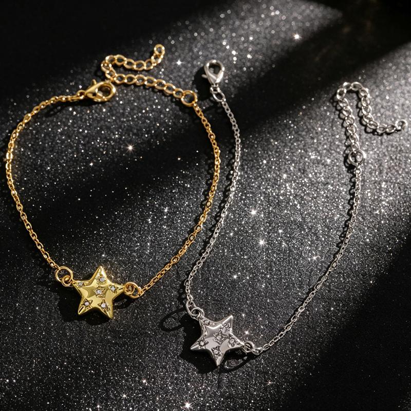Simple Metal Star Set Zircon Pendant Earrings for Women Fashion Pentagram Earrings Bracelet Necklace Set Banquet Party Jewelry