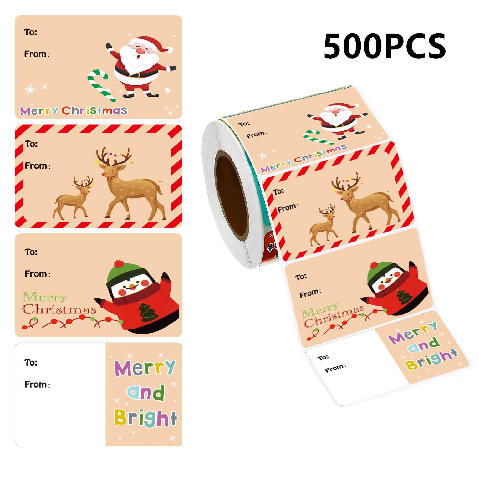

500pcs Christmas Gift Label Stickers Festive Design Snowflakes Santa Self Adhesive Sticker Holiday Presents Wrapping Decorations 5x3.8cm