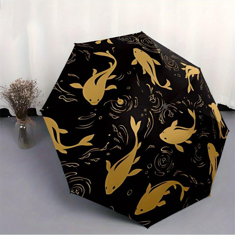 1pc Fish Pond Automatic Open/close Folding Compact Umbrella, 8-Rib Sturdy Canopy, Lightweight Portable, Commuting Use, Gift, Outdoor Umbrella, Travel