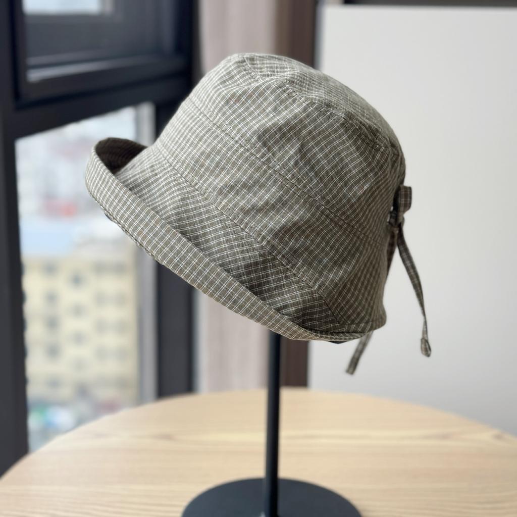 Plaid Crimped Bucket Hat Women's Summer Thin Big Eaves Fresh Sun Hat Versatile Fashion Washbasin Hat