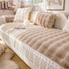 High Quality Thick Cloud Plush Sofa Cushion Wavy Stripes Plush Anti Slip Winter Soft Sofa Cover Cloth Couch Chair Mat Home Decor