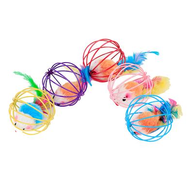 5 peças de brinquedo engraçado para gatos, gaiola de ferro, penas de rato, brinquedo para animais de estimação, bola de pelúcia, rato para gatos, cachorro, brinquedos interativos de treinamento para gatinhos, produtos para animais de estimação