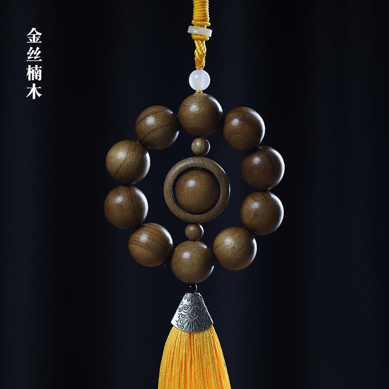 Duobao Pearl Wooden Car Pendant Green Sandalwood Crafts Creative Sandalwood Decorative Buddha Bead Bracelet Car Pendant Ornament