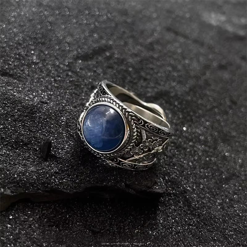 PANJBJ 925 Silver Stars Ring For Women Blue Crystal Opening Sweet Romance Irregular Versatile Jewelry Gift