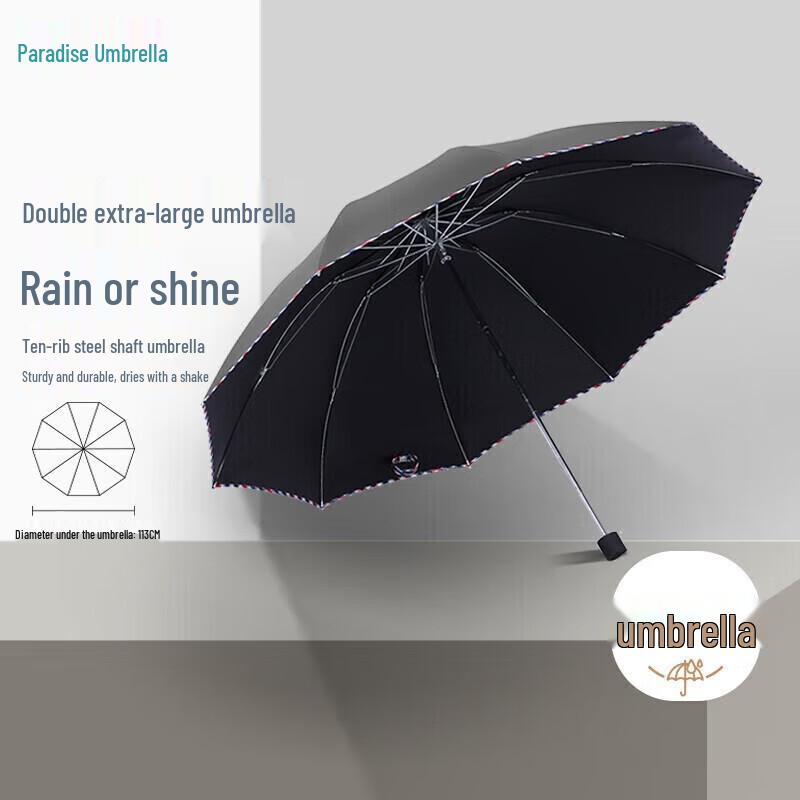 Paradise 10-Rib Large Tri-fold Black UV Umbrella