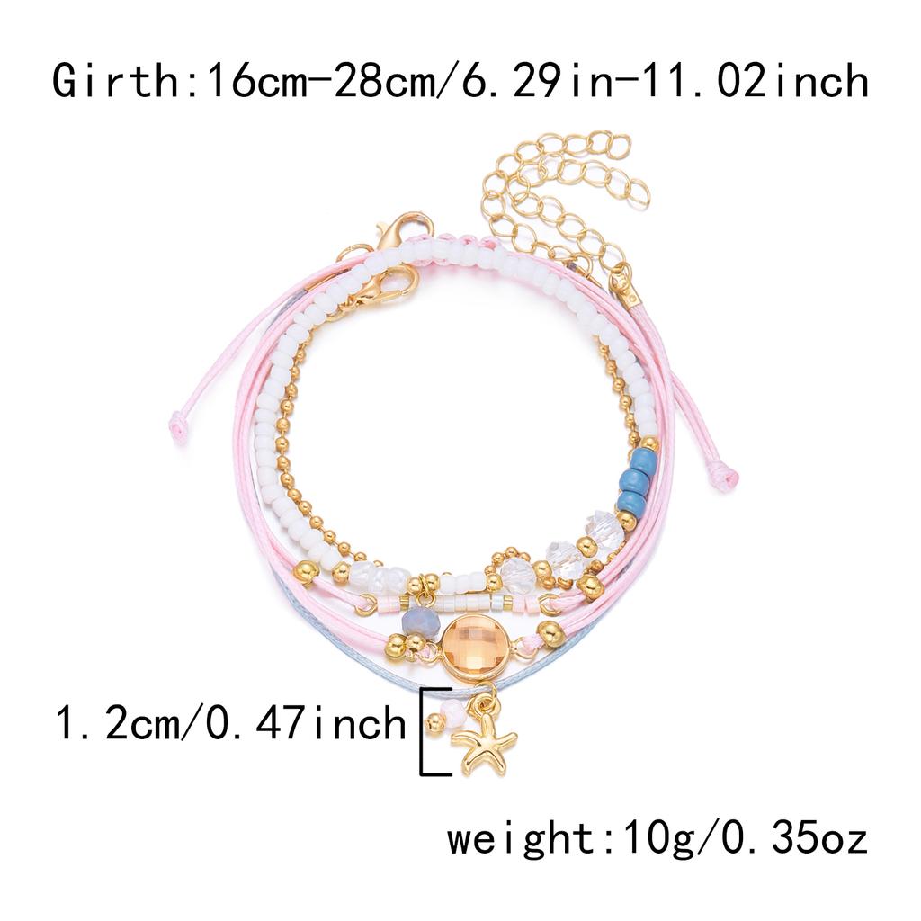 4PCS/Set Sweet And Simple Pearl Star Crystal Bracelet Set for Ladies with Pink Rope Stacking Jewelry Hand Accessory Gift