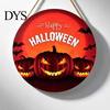 Autumn Festival Door Hanger Halloween Wall Pendant, with Pumpkin And Witch Silhouette, Wooden Durable Holiday Sign Round Hanging Sign, for Home Porch
