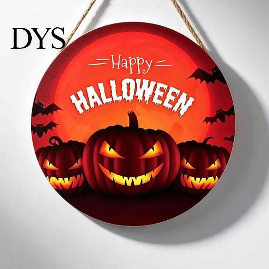 Autumn Festival Door Hanger Halloween Wall Pendant, with Pumpkin And Witch Silhouette, Wooden Durable Holiday Sign Round Hanging Sign, for Home Porch