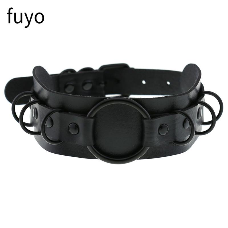 Punk Black Bell Lock PU Leather Necklaces for Women Cosplay Rock Geometry Rivet Collar Choker Necklaces Festival Jewelry