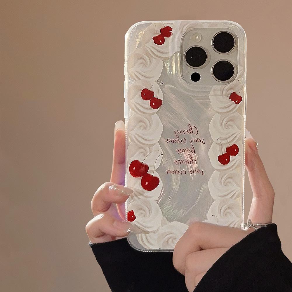 Art Cream Cherry Case for iPhone 17 iPhone 17 Pro Max