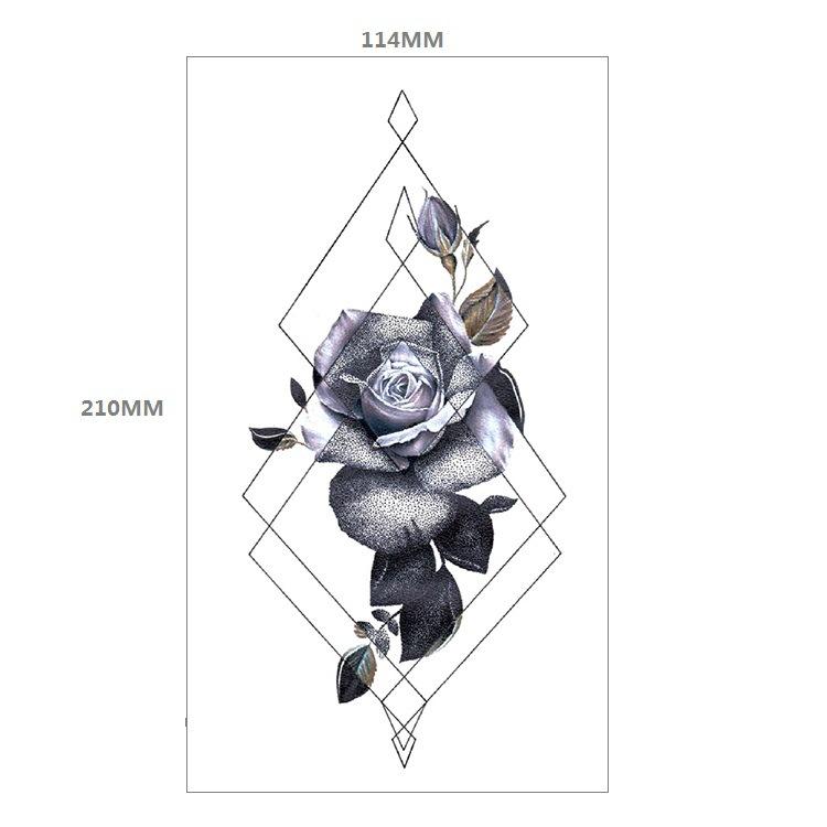Red Rose Flower Arm Half Arm Tattoo Sticker Owl Hourglass Geometry Water Transfer Set Sticker