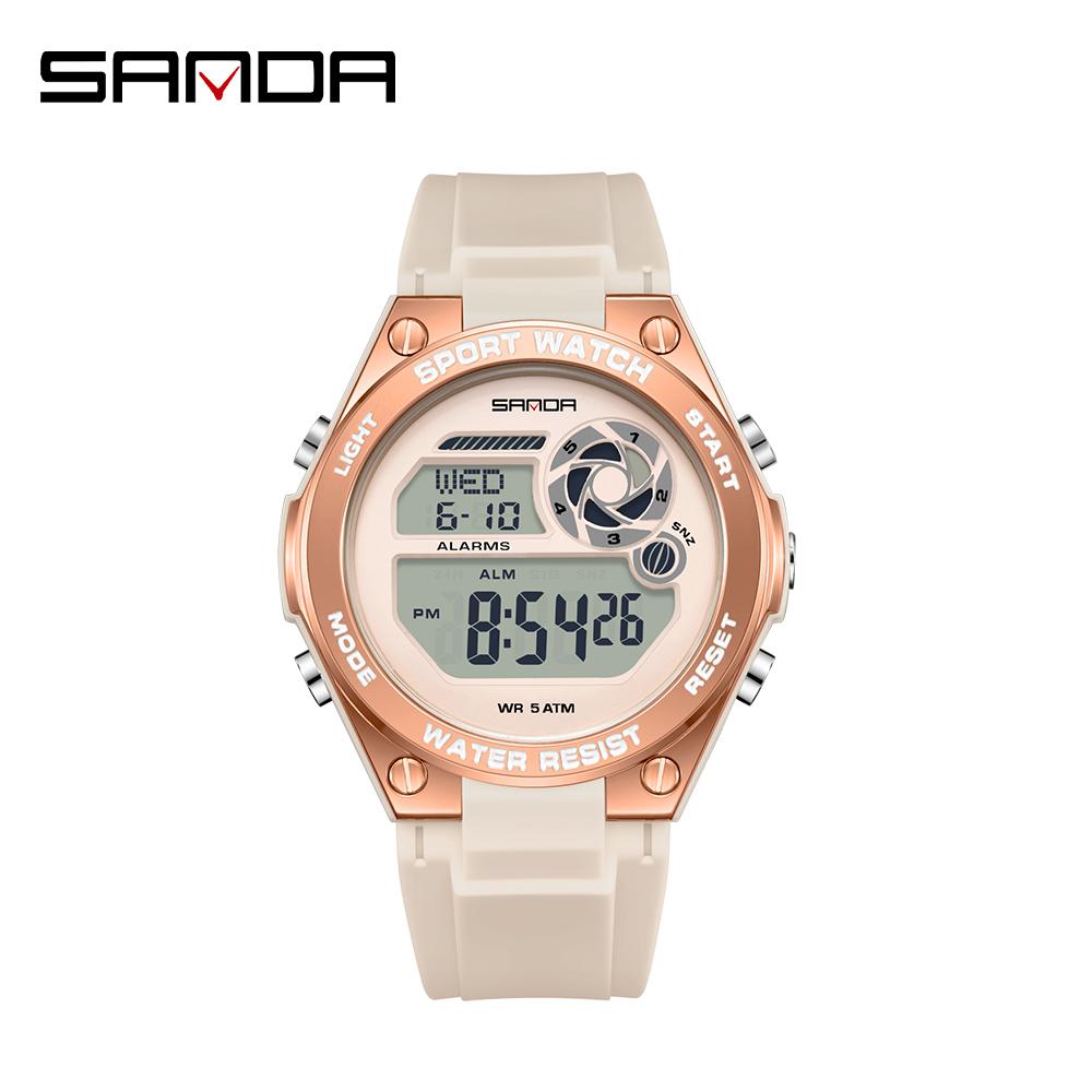 SANDA SD9098 Women's Electronic Watch Fashion Creativity Sports Night Light Chronograph Silicone Watch