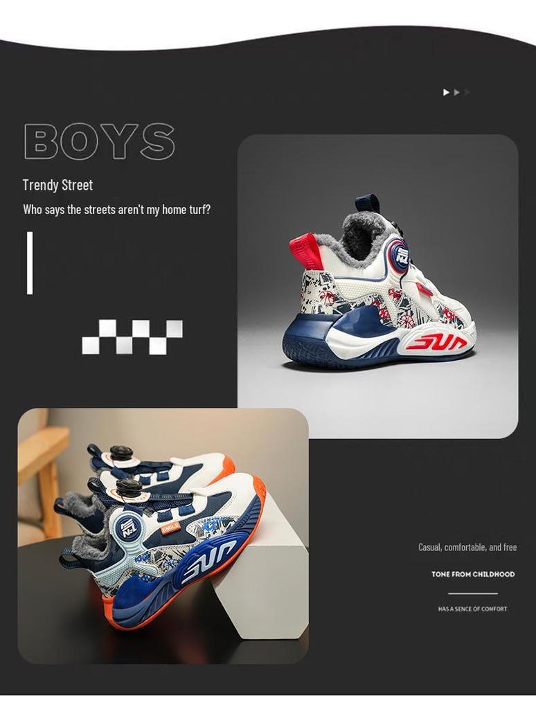 2025 Kids' Fleece-Lined Winter Sports Shoes: Durable, Shock-Absorbing Basketball Sneakers for Teens and Boys