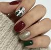 24-Piece Cute Color-Blocking Frosted Gold Wearable Cartoon Christmas Tree Nails