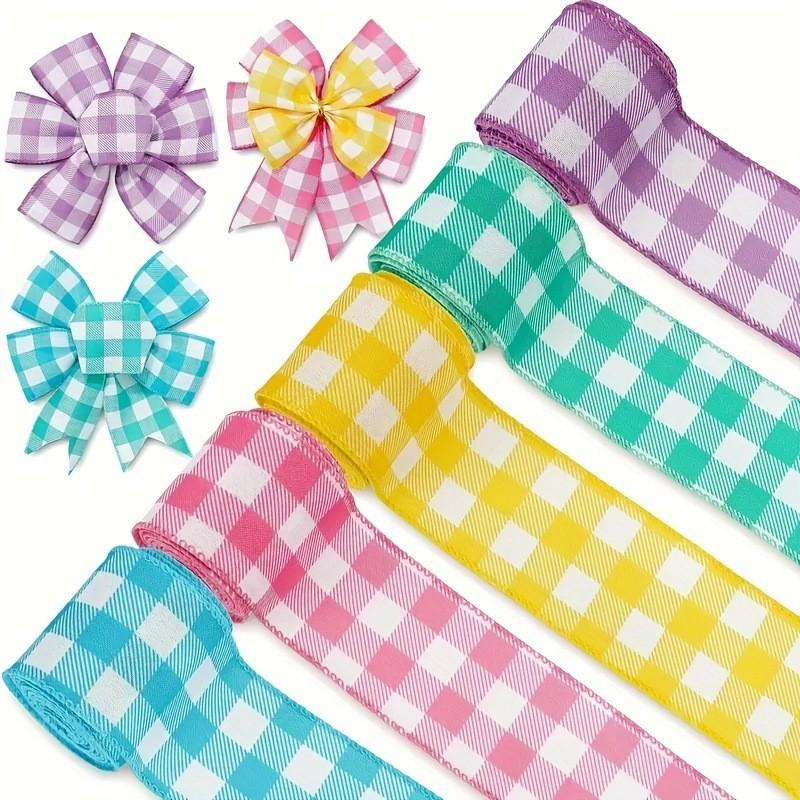 Colorful Wired Edge Ribbon 5 Yards In Pastel Checkered Design For Diy Crafting And Gift Wrapping