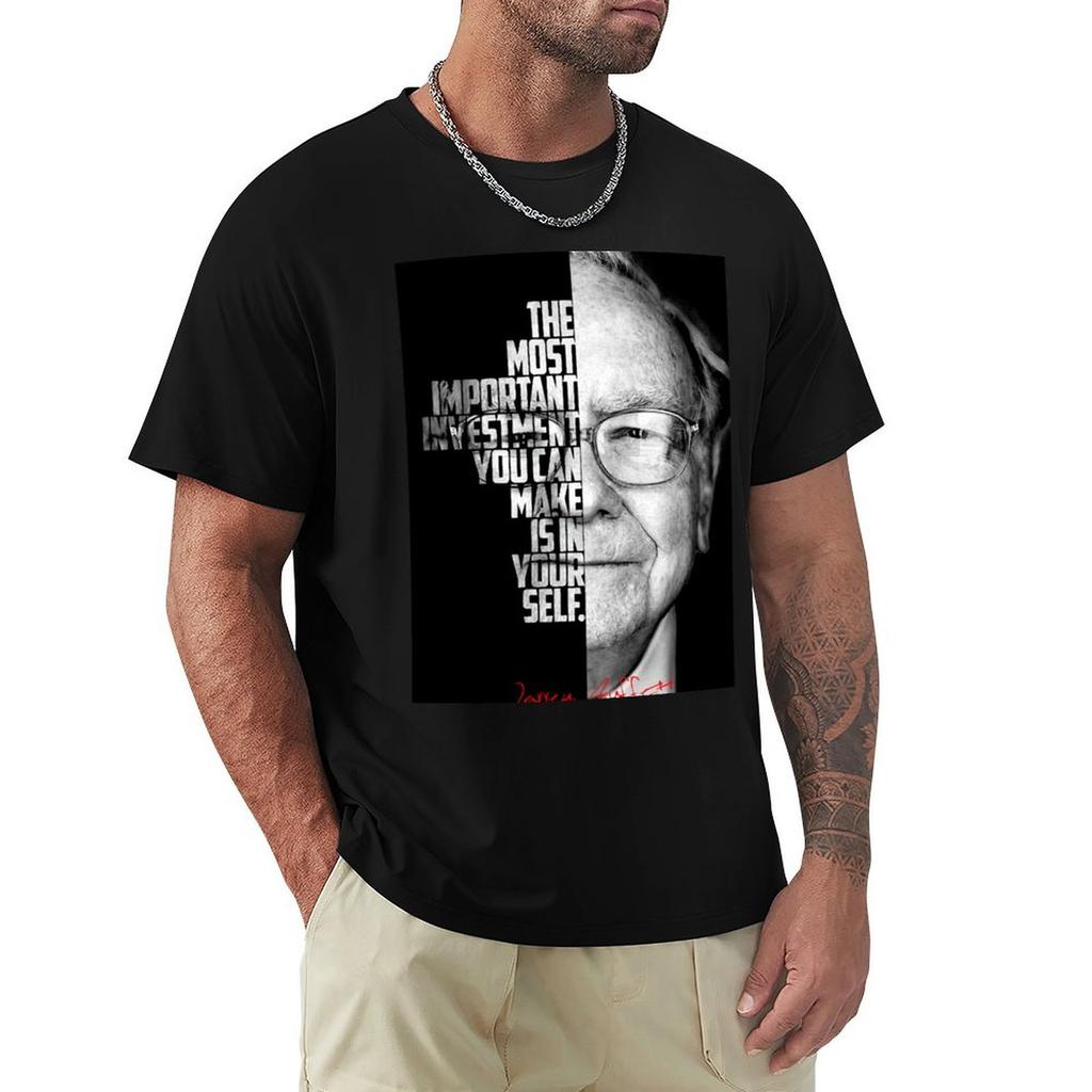 Black And White Warren Buffet Entrepreneur Quote Tshirt Basic Solid Color Casual Tee Shirt