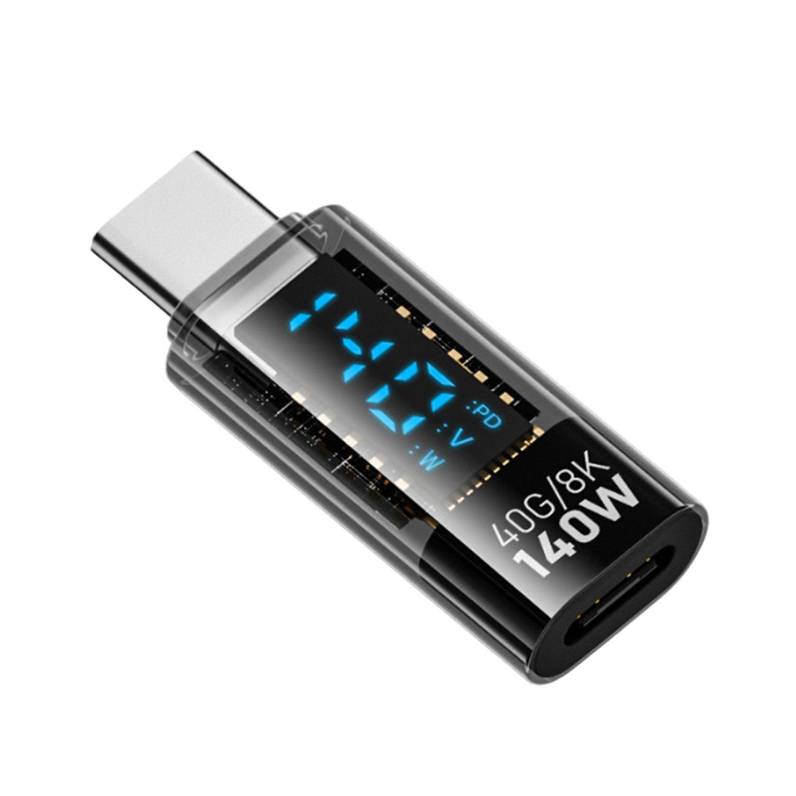 

Прозрачный адаптер USB типа C «папа-мама» с цифровым дисплеем, зарядное устройство 140 Вт, конвертер передачи данных 40 Гбит/с чёрный