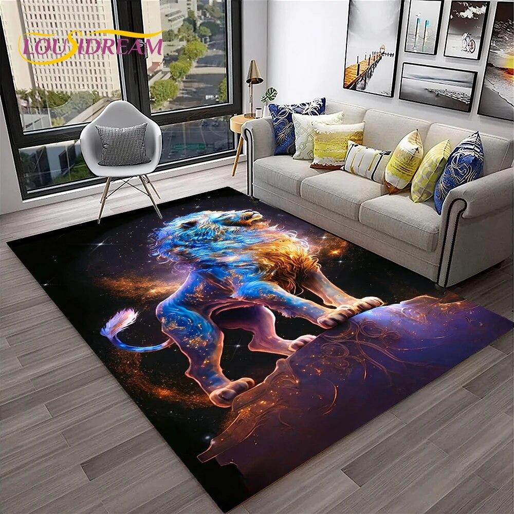 Cartoon Lion Animals Dream 3D Carpet Rug for Home Living Room Bedroom Sofa Doormat Decor,Kid Play Area Rug Non-slip Floor Mat