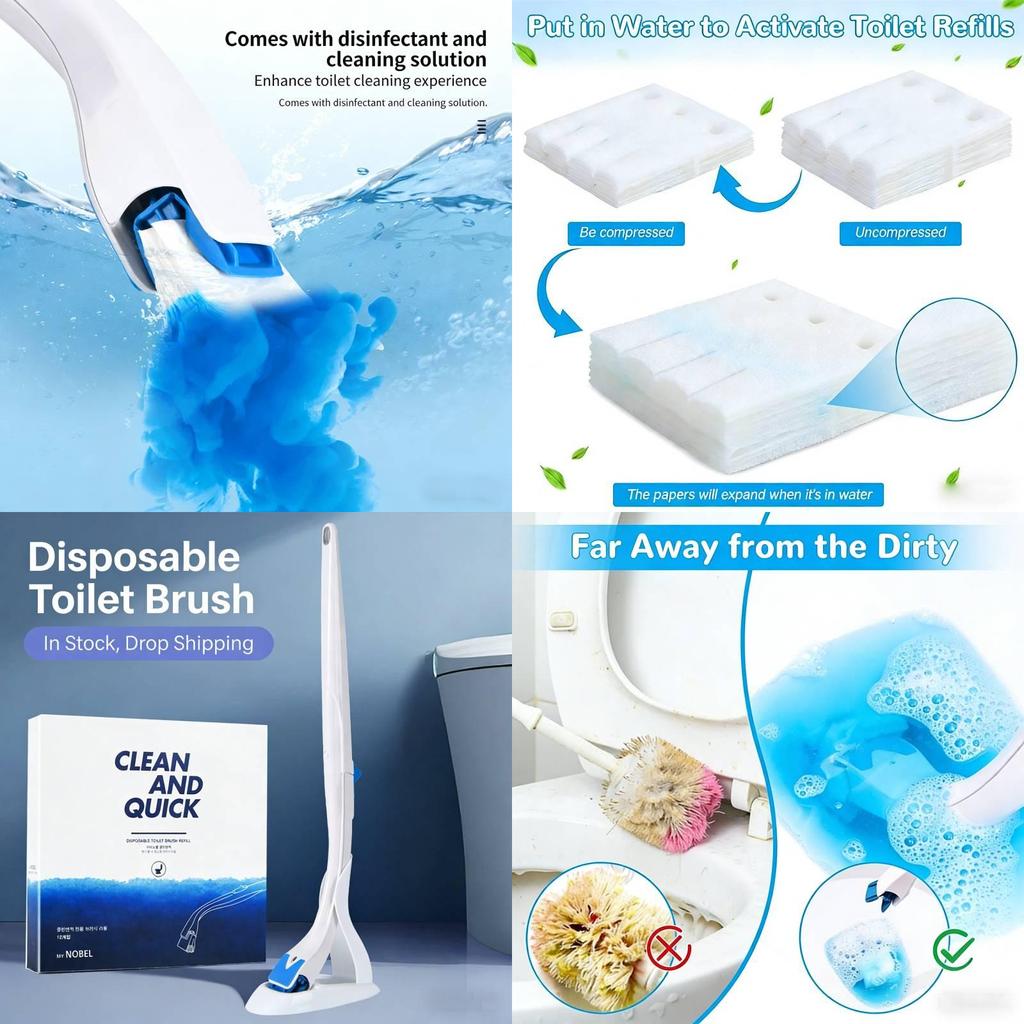 Modern Minimalist Disposable Toilet Brush Set With Cleaning Liquid For Home Bathroom Cleaning Supplies