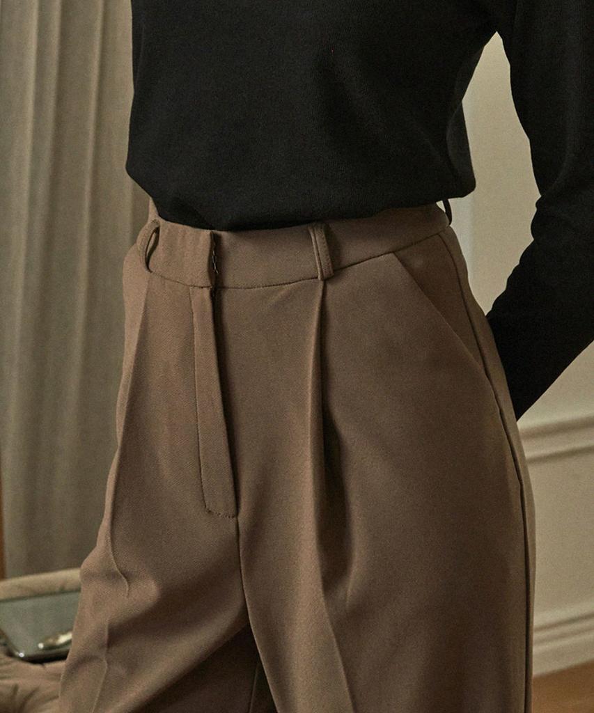 MICANE Classic One-Pleat Wide Slacks Brown