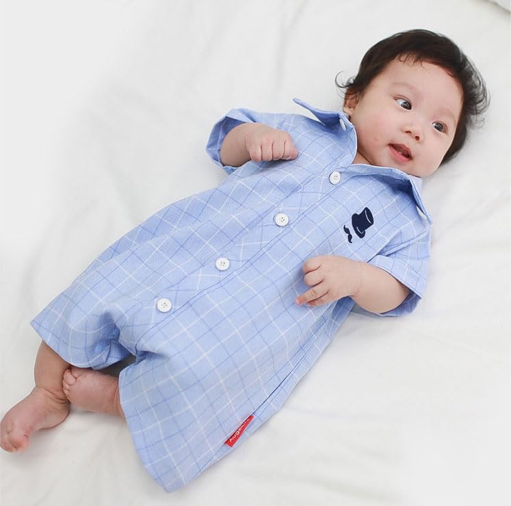Baby Romper with Front Checkered Baby 100 HY02 [SEIWARAKU] Collar, Cute, Opening, One-Piece, Pattern, Stylish, Pajamas, Shower, Days, Wedding,