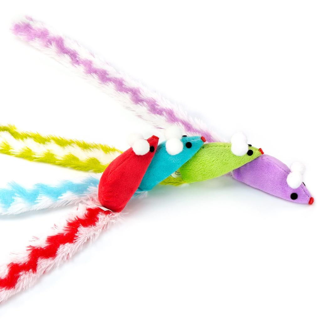 Chiwava 4-Piece 38cm Long Soft Plush Rattle Toy for Cats, Mouse Rattle Sound, Small Mouse Activity Interactive Toy
