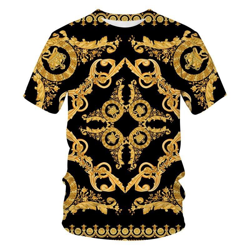 Luxury Baroque Golden Pattern T-shirt Unisex Unique 3D Print Crewneck T Shirts Men Personality Streetwear Fashion Trendy Tee Top