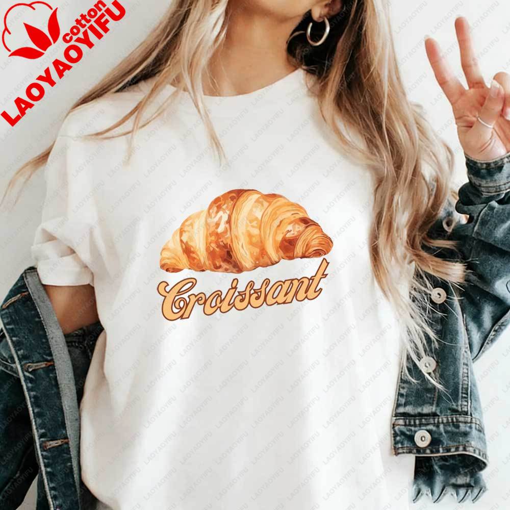 Womens Vintage Croissant TShirt Retro French Pastry Graphic Tee Casual Cotton Tshirt Summer Cute Food Lover Aesthetic Tops