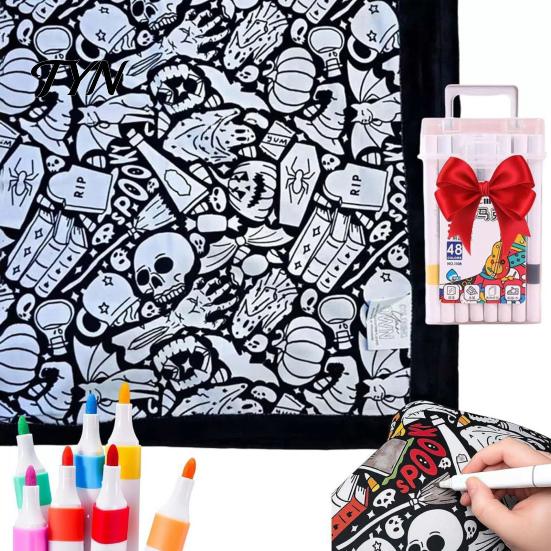 Gift for Creative Kids DIY Coloring Blanket with 24 Markers, Color Your Own Blanket, 59" X Soft Polyester Painting 45" Cozy Throw Sofa, Couch,