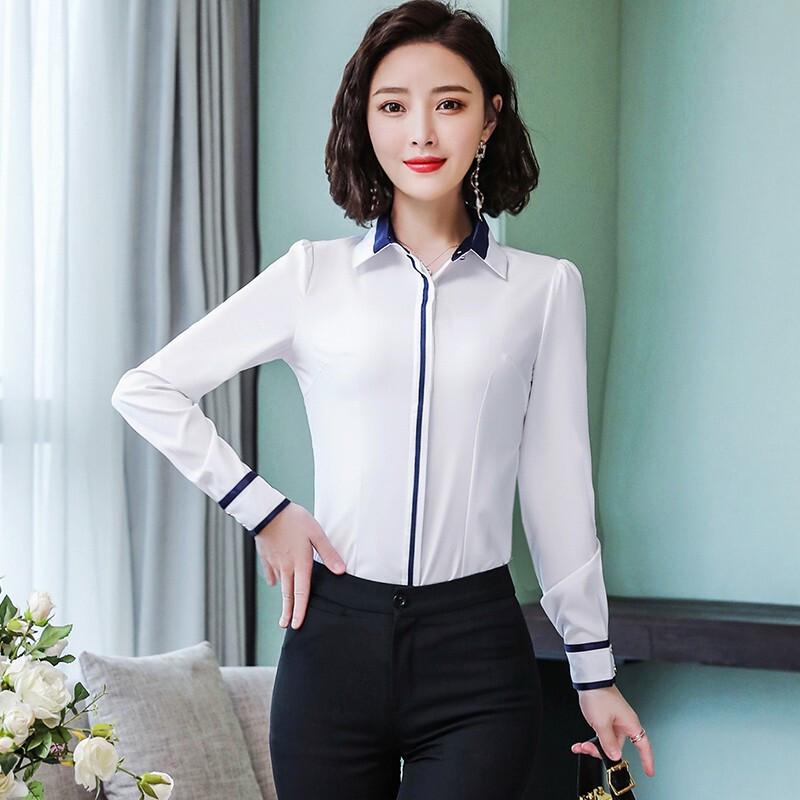 Tluoman Women's Slim Fit Long Sleeve White Shirt