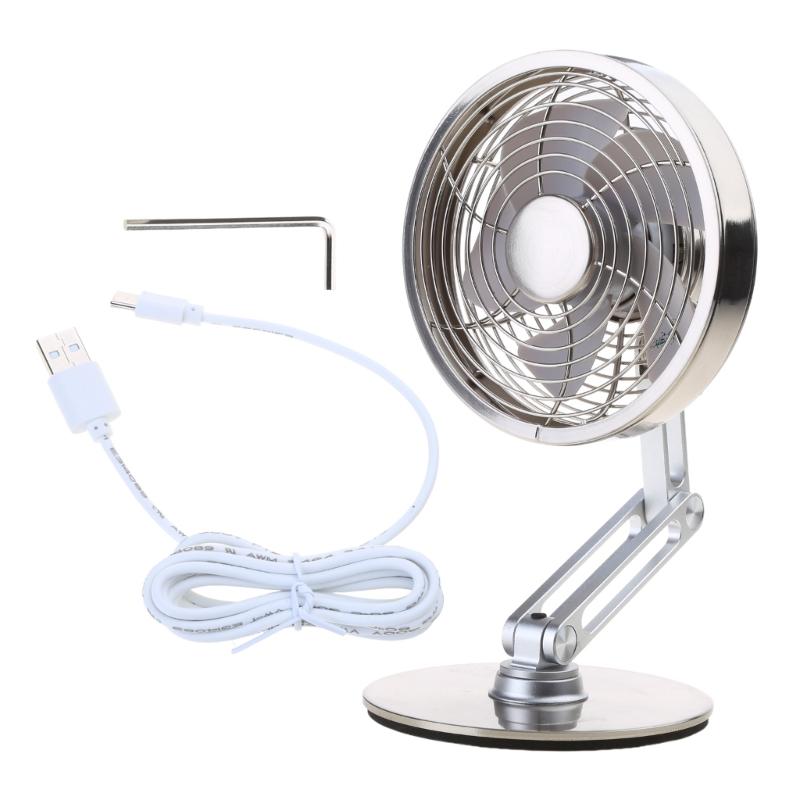 USB Desk Fan 4.6Inch Desktop Fan, Small Metal Cooling Fan 3Speed Adjustable Height Rotatable