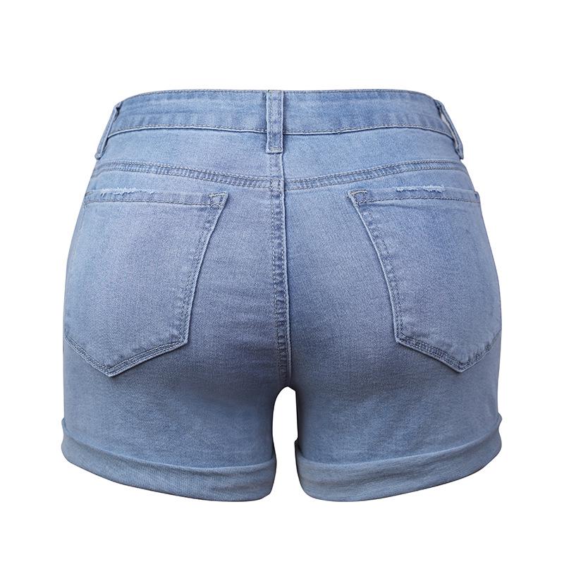 Women's Ripped Rolled Hem High-Elasticity Denim Shorts - Light & Dark Colors (2021)